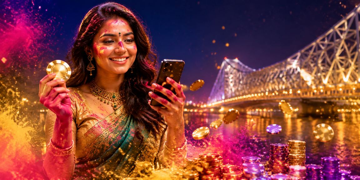 Traditional Kolkata scene with lottery tickets and festive attire