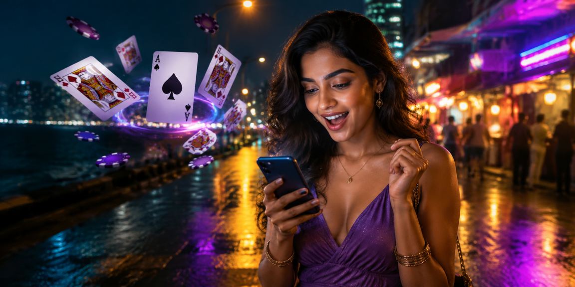 Exciting poker game at a lively night market in Mumbai